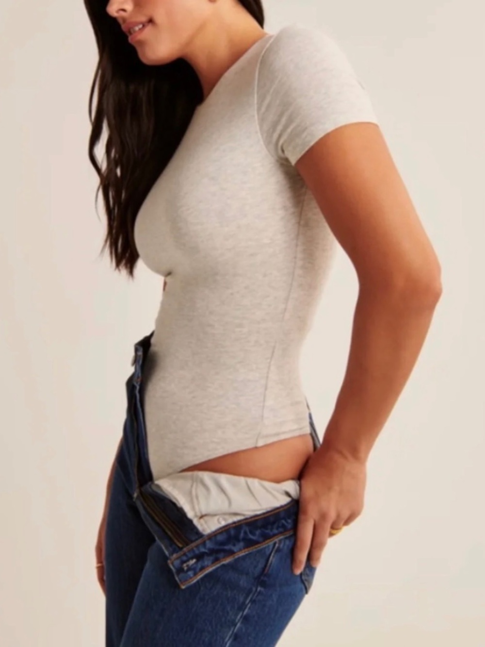 Abercrombie Short-Sleeve Bodysuit - Light Heather Grey Size M